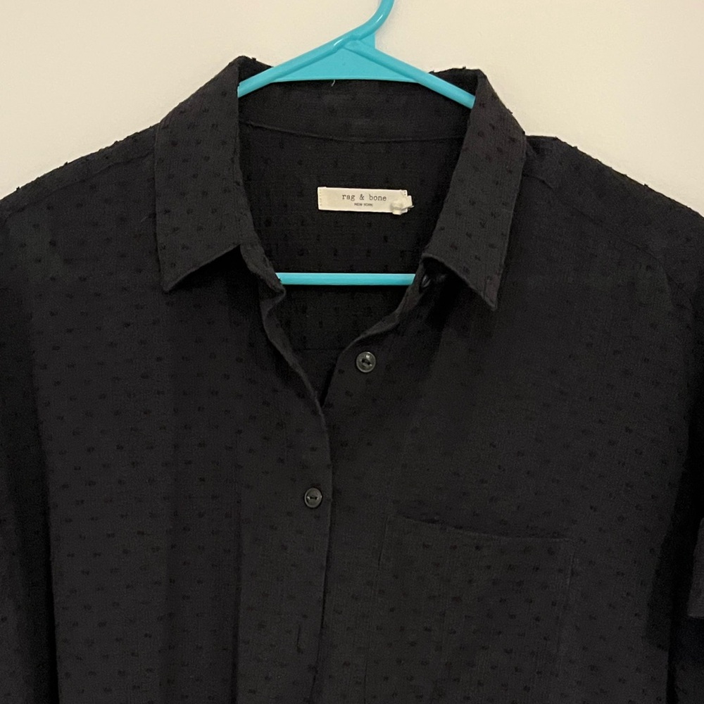 Rag and Bone button up short sleeve black top - slightly sheer